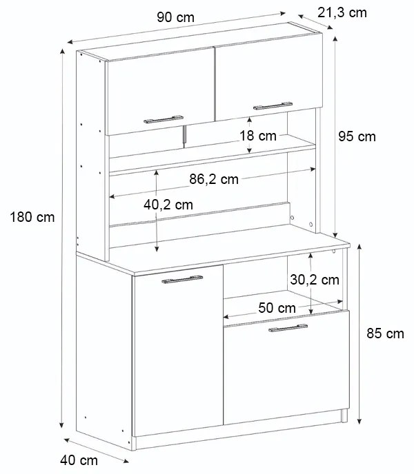 Έπιπλο κουζίνας Tuco 2 Megapap χρώμα λευκό 90x40x180εκ.