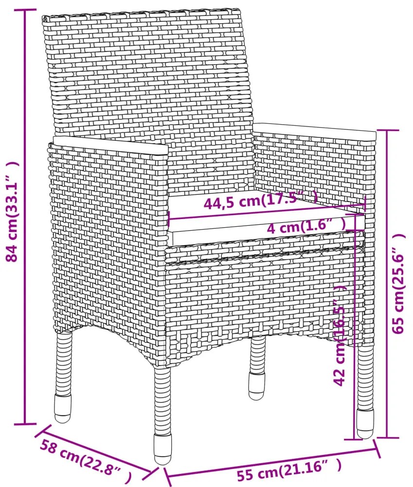 vidaXL Σετ Επίπλων Bistro Κήπου 5 τεμ. Μαύρο Συνθ. Ρατάν/Ψημένο Γυαλί