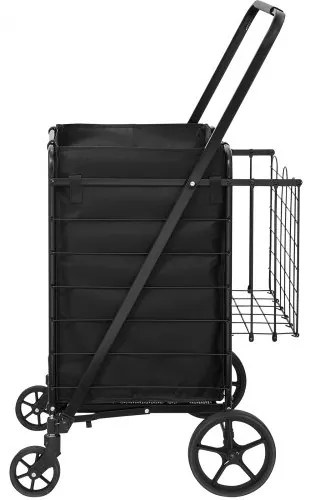 VEVOR Folding Shopping Cart with Removable Waterproof Liner, 330LBS Large Capacity Jumbo Grocery Cart with Dual Basket, 360° Swivel Wheels, Dense Metal Mesh Base, Heavy Duty Utility Cart for Shopping
