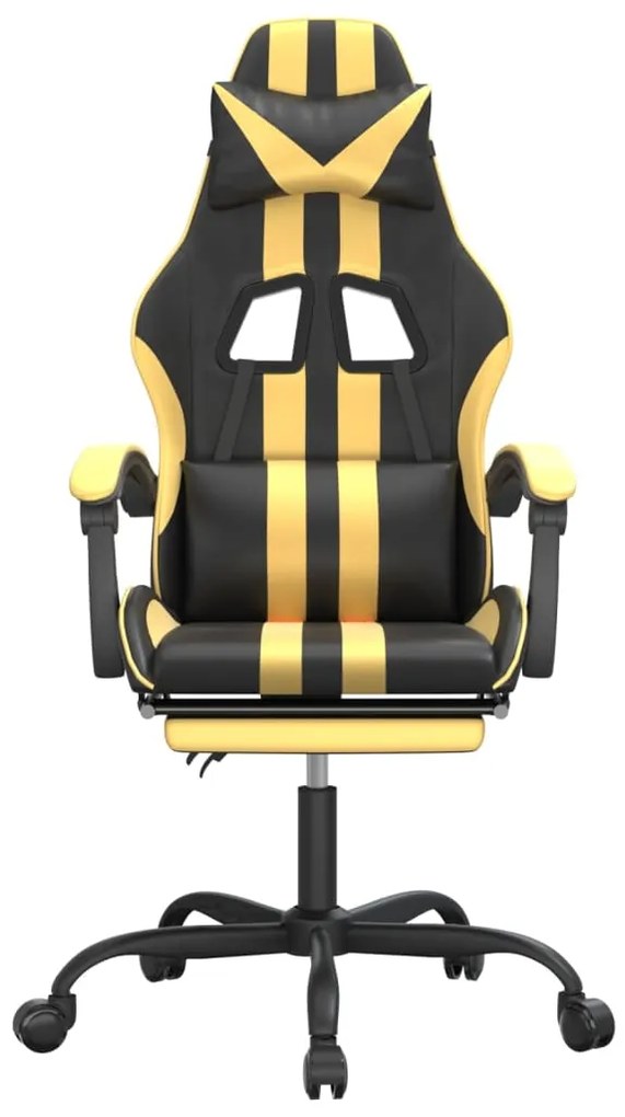 vidaXL Καρέκλα Gaming Μασάζ Υποπόδιο Μαύρο/Χρυσό από Συνθετικό Δέρμα