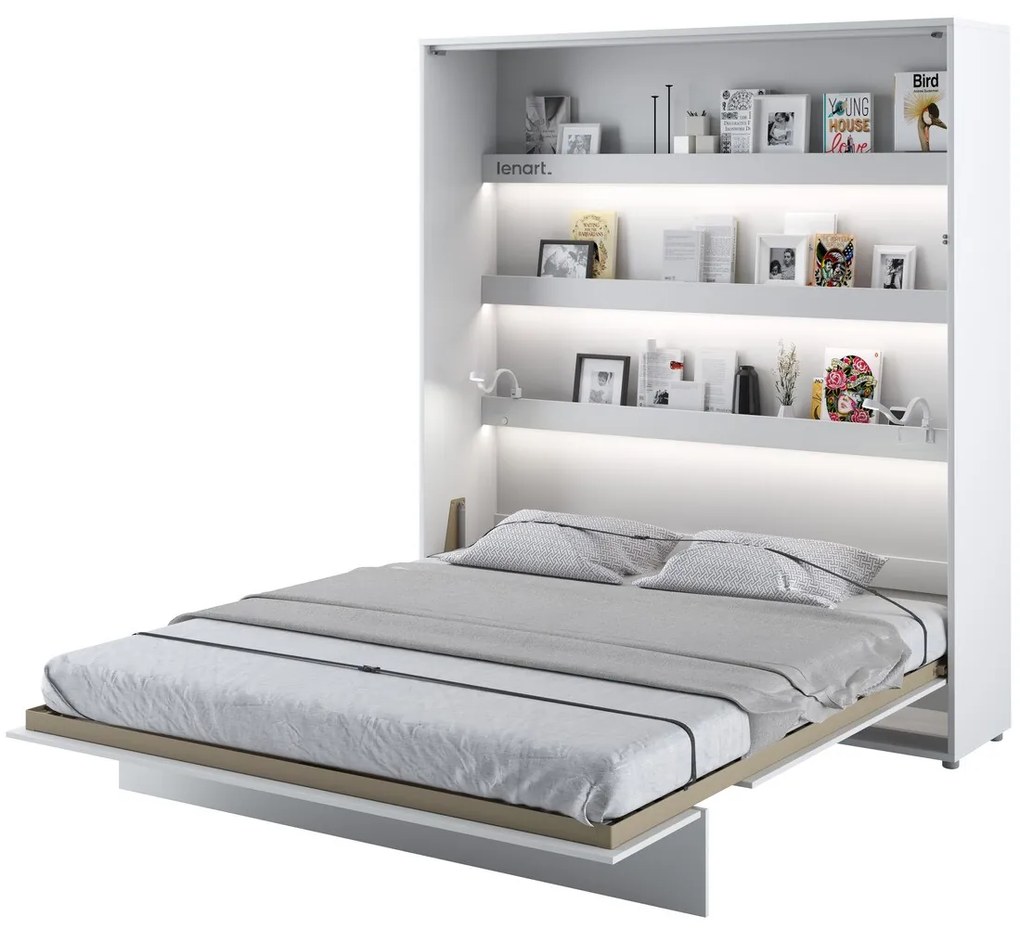 Κρεβάτι - ντουλάπα Concept Pro Lenart AH103, Διπλό, Άσπρο, 180x200, Ινοσανίδες μέσης πυκνότητας, Πλαστικοποιημένη μοριοσανίδα, Τάβλες για Κρεβάτι, 191cm
