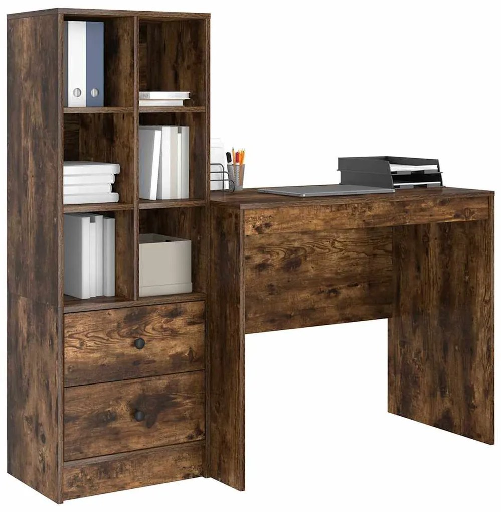 vidaXL Γραφείο με αποθηκευτικό χώρο με συρτάρι 2 pcs Καπνιστό Δρύς