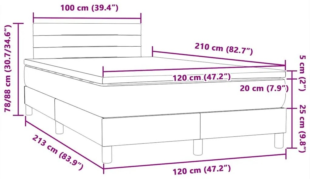 Κρεβάτι Boxspring με Στρώμα Σκούρο Γκρι 120x210 εκ. Βελούδινο - Γκρι