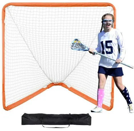VEVOR Lacrosse Goal, 4' x 4' Small Kids Lacrosse Net, Folding Portable Lacrosse Goal with Carry Bag, Iron Frame Backyard Training Equipment, Quick & Easy Setup, Perfect for Youth Training, Orange