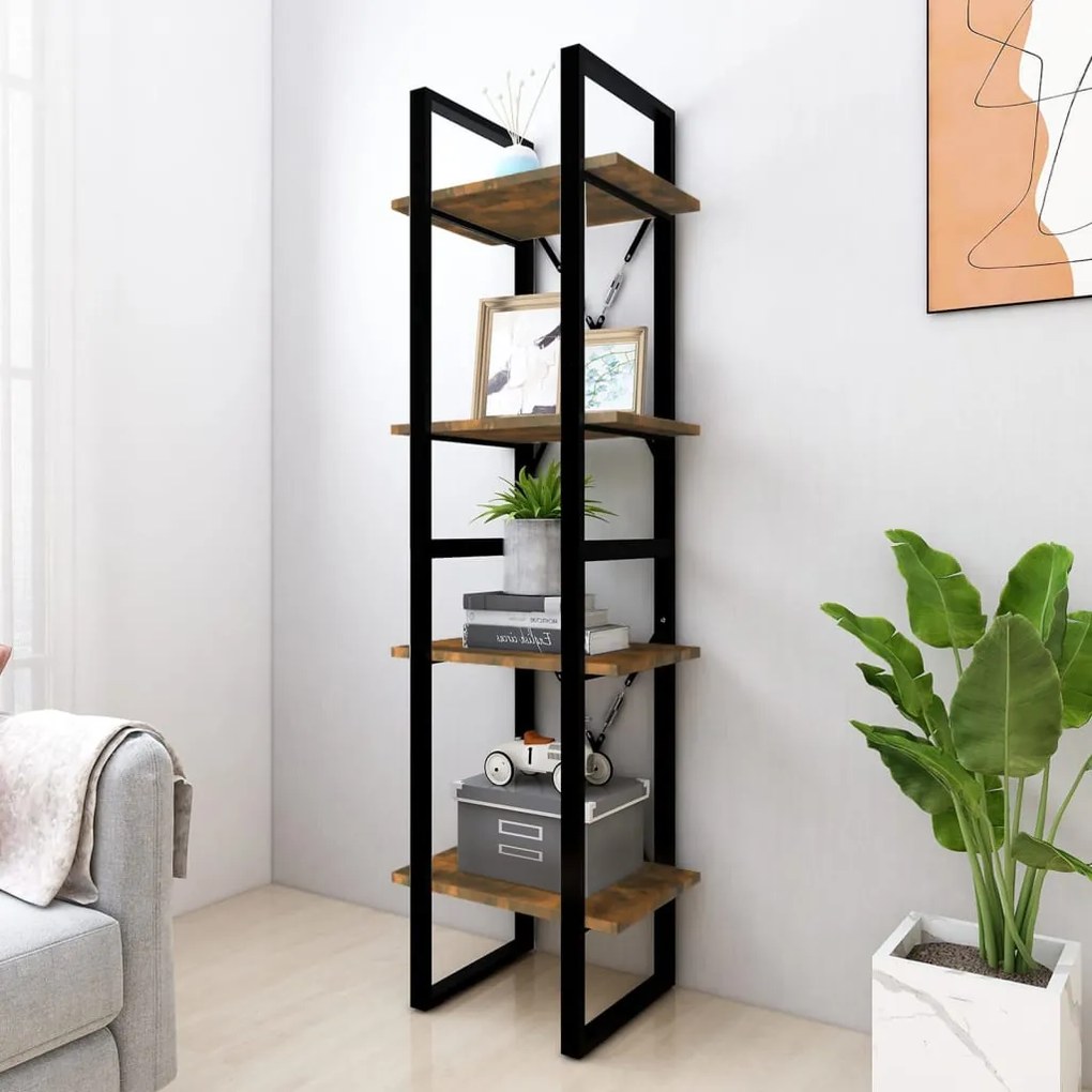 vidaXL Βιβλιοθήκη με 4 Ράφια Καπνιστή Δρυς 40x30x140 εκ. Επεξεργ. Ξύλο