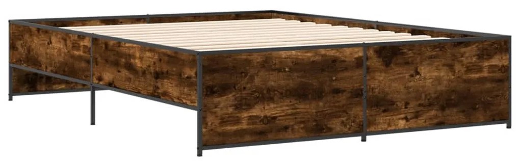 vidaXL Πλαίσιο Κρεβατιού Καπνιστή Δρυς 140x200εκ. Επεξ. Ξύλο &amp; Μέταλλο