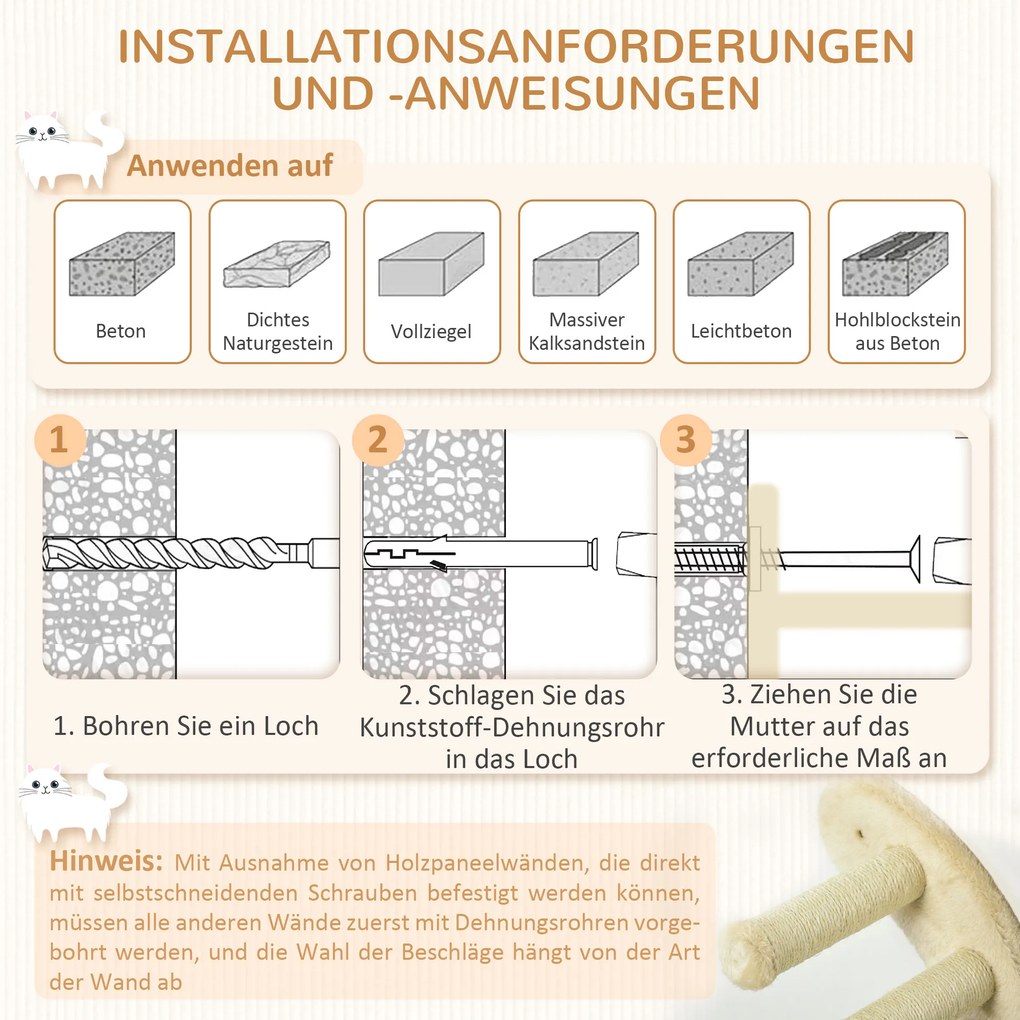 PawHut Σκάλα για γάτες, Σετ 4 τεμαχίων, Σκάλα 3 σκαλοπατιών, 2 πλατφόρμες, Αιώρα, Βελούδινη επένδυση, Μπεζ