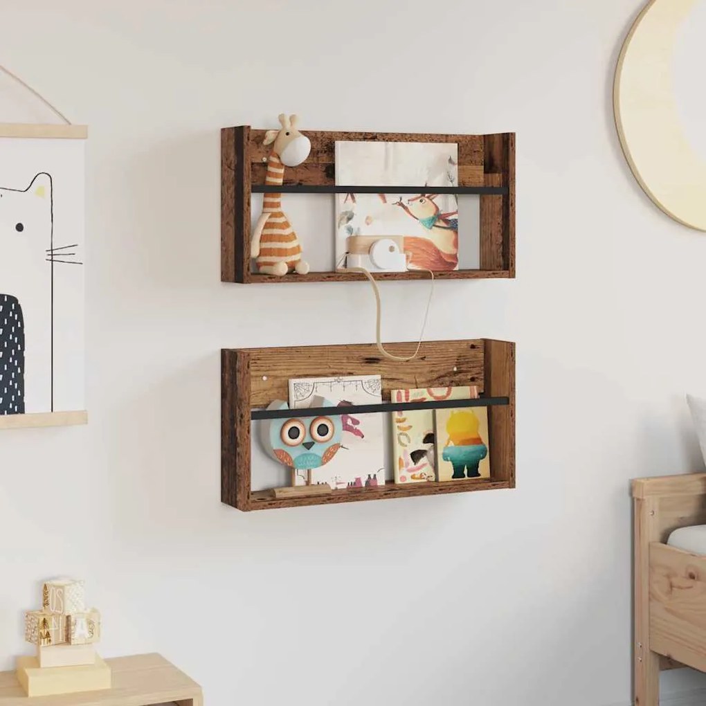 vidaXL Ράφι Περιοδικών με ράφι 2 pcs Παλιό ξύλο 60 x 12 x 30 εκ