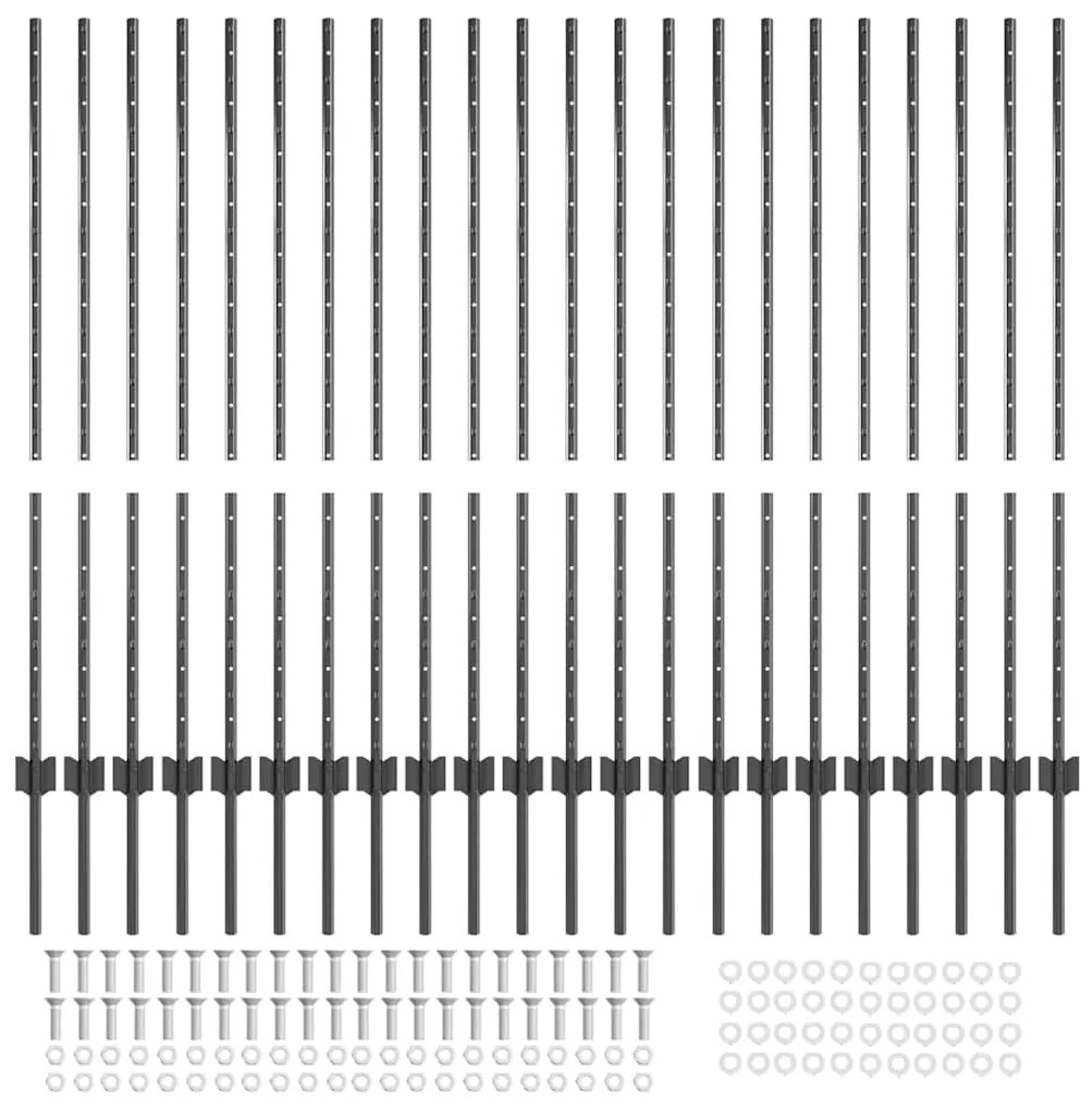 vidaXL Ασημένιοι Πόλοι Φράχτη 44 pcs Γκρι Μέταλλο