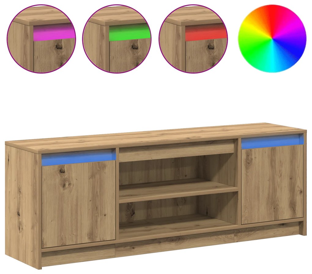 vidaXL Κονσόλα TV με LED Artisan Oak 139.5x34x50 cm Επεξεργασμένου Ξύλου