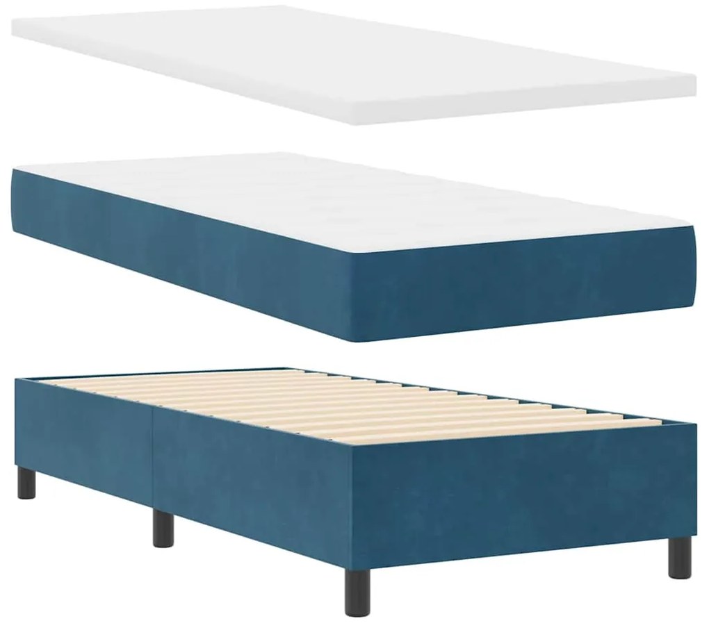 vidaXL Κρεβάτι Box Spring LED με Στρώμα Μπλε 90 x 200 cm Βελούδο