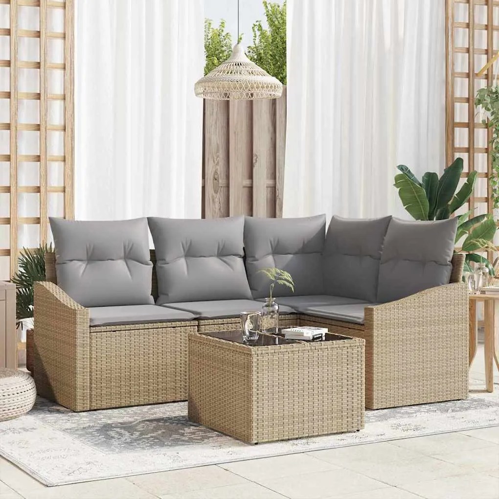 vidaXL Σέτ φαγητού για κήπο με μαξιλάρι 5 pcs Μπεζ, Ανοιχτό Γκρι