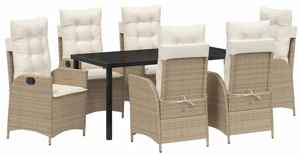 vidaXL Σέτ φαγητού για κήπο με μαξιλάρι 7 pcs Μπεζ συνθετικό ρατάν