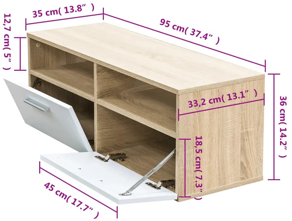 vidaXL Έπιπλο Τηλεόρασης Δρυς / Λευκό 95 x 35 x 36 εκ. από Επεξ. Ξύλο