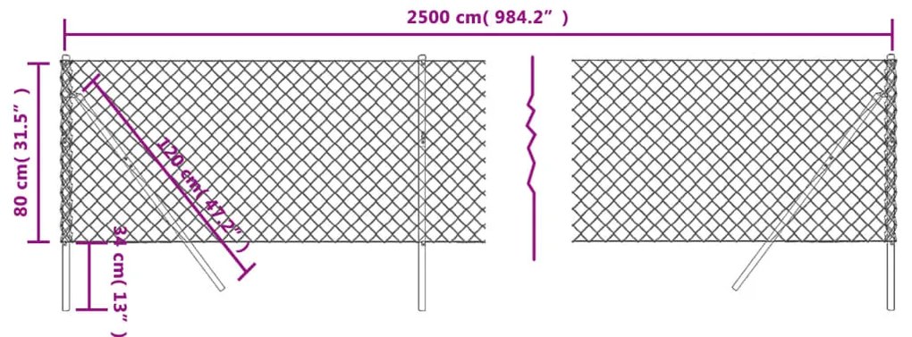 vidaXL Συρματόπλεγμα Περίφραξης Ανθρακί 0,8 x 25 μ.