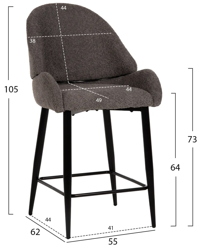 ΣΚΑΜΠΟ ΜΕΣΑΙΟΥ ΥΨΟΥΣ HM8586.01 ΥΦΑΣΜΑ ΜΠΟΥΚΛΕ ΓΚΡΙ-ΜΑΥΡΑ ΜΕΤΑΛ. ΠΟΔΙΑ 55x62x105Yεκ. - 0510861 - HM8586.01