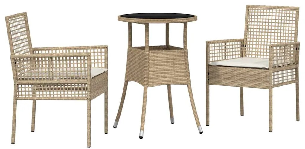 vidaXL Σέτ φαγητού για κήπο 3 pcs Μπεζ Πολυ ράταν