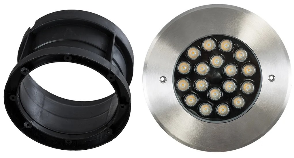 GloboStar UNDERGROUND-SINA 90571 Χωνευτό Φωτιστικό Σποτ Δαπέδου LED 18W 1620lm 15° DC 24V Αδιάβροχο IP68 Φ20 x Υ11cm Θερμό Λευκό 2700K - Ανοξείδωτο Ατσάλι - 3 Χρόνια Εγγύηση