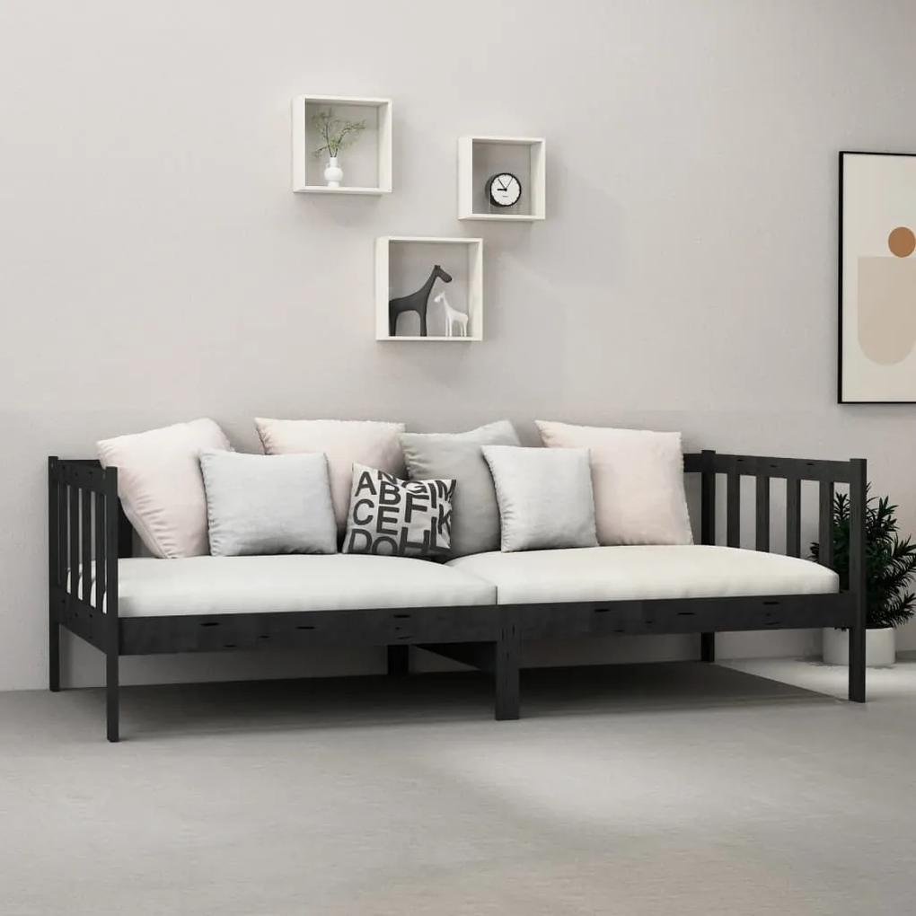 vidaXL Καναπές Κρεβάτι με Στρώμα 90 x 200 εκ. Μαύρο Μασίφ Ξύλο Πεύκου