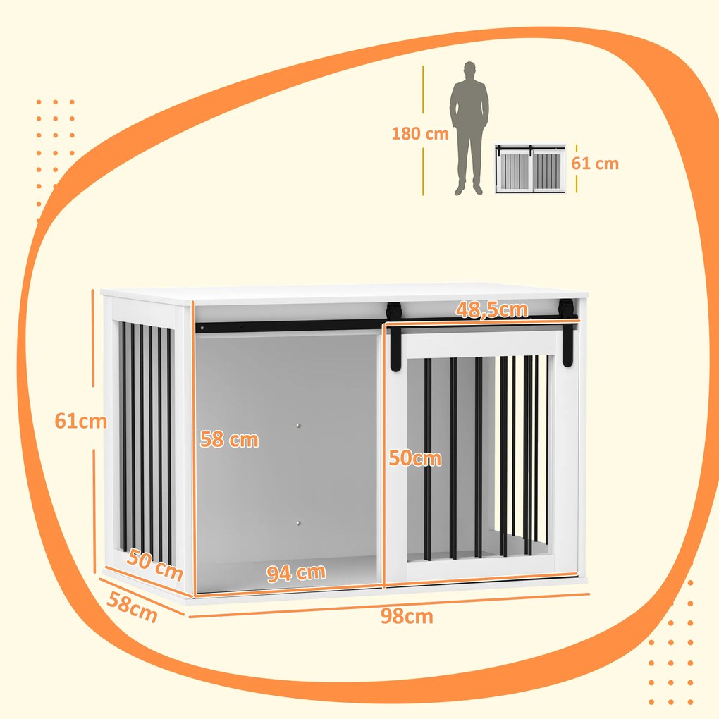 PawHut Κλουβί Σκύλου με Συρόμενη Πόρτα, Αερισμός, Πλάκα Μοριοσανίδων και Ατσάλι, 98 x 58 x 61 cm, Καρυδιά
