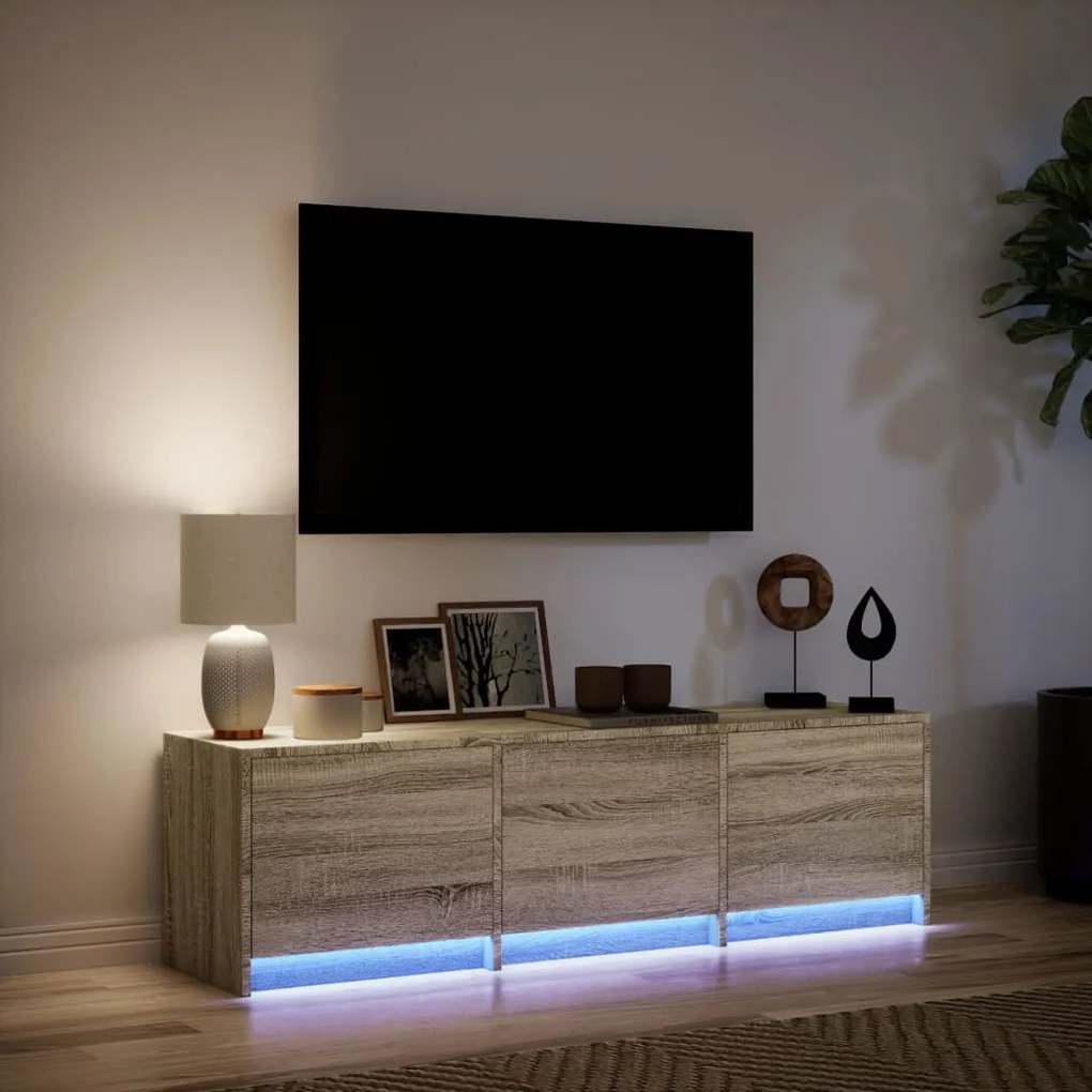 Έπιπλο Τηλεόρασης με LED Sonoma Δρυς 140x34x40 εκ. Επεξ. Ξύλο - Καφέ