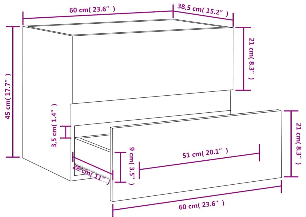vidaXL Ντουλάπι Νιπτήρα Καπνιστή Δρυς 60x38,5x45 εκ. από Επεξεργ. Ξύλο
