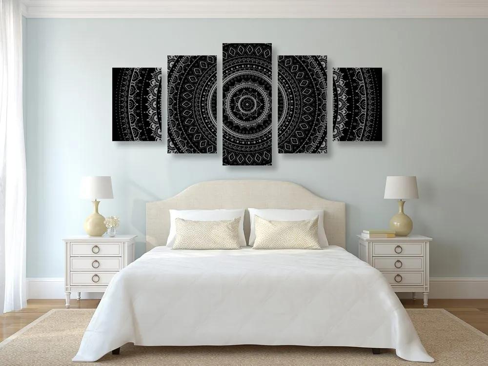 Εικόνα 5 τμημάτων Mandala με μοτίβο ήλιου σε ασπρόμαυρο - 200x100