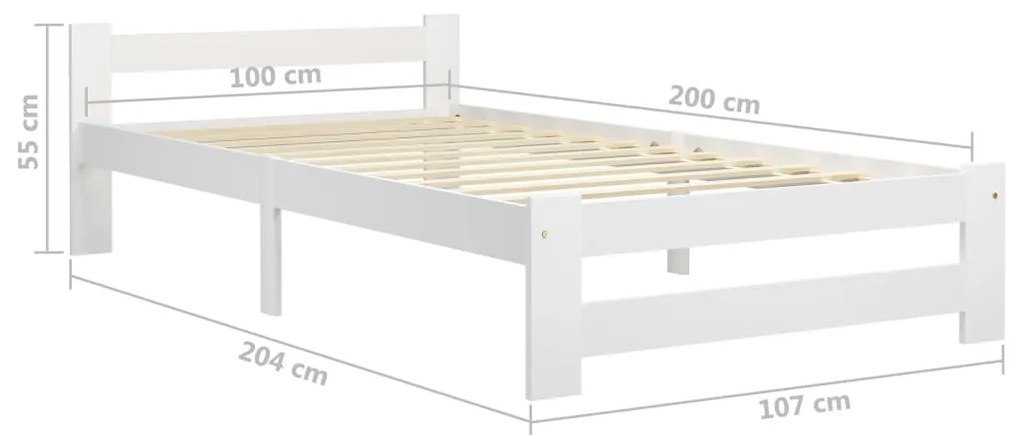 vidaXL Πλαίσιο Κρεβατιού Λευκό 100 x 200 εκ. από Μασίφ Ξύλο Πεύκου