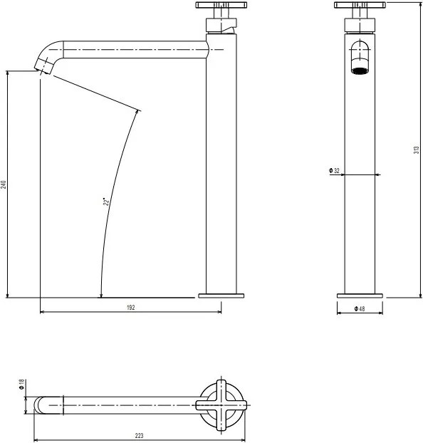 Μπαταρία νιπτήρα υψηλή με βαλβίδα Εlle Cross La Torre-brushed-chrome