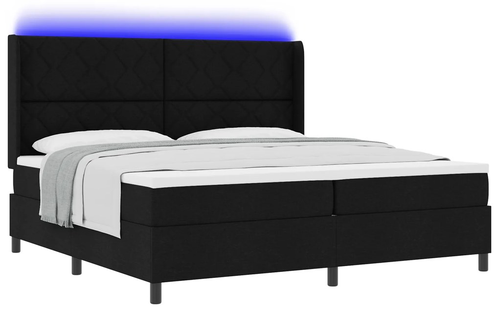 vidaXL κρεβάτι με ελατήρια με στρώμα & LED Μαύρο 200x200 εκ. Ύφασμα