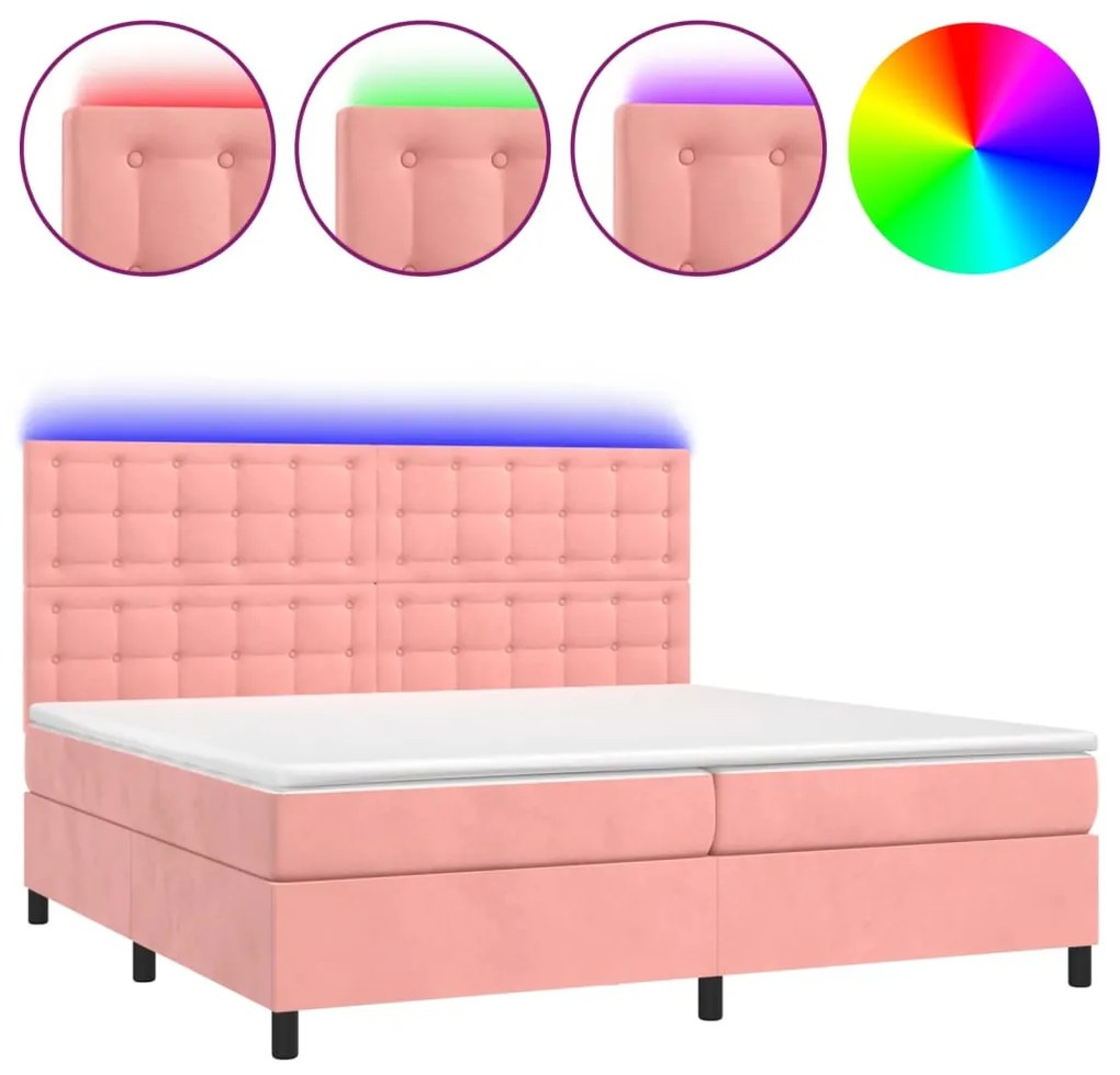 ΚΡΕΒΑΤΙ BOXSPRING ΜΕ ΣΤΡΩΜΑ &amp; LED ΡΟΖ 200X200 ΕΚ. ΒΕΛΟΥΔΙΝΟ 3136388