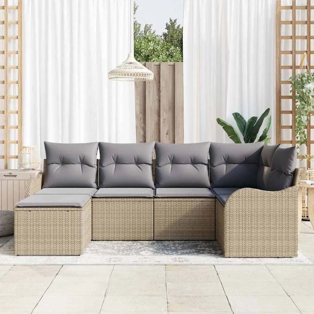 vidaXL Σετ Καναπέ Κήπου με μαξιλάρι 6 pcs Μπεζ Πολυ ράταν