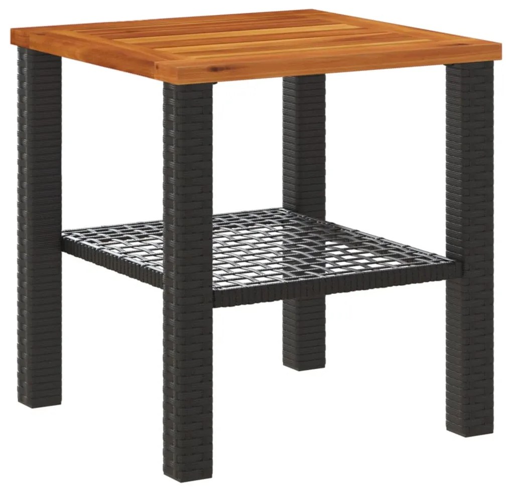 vidaXL Τραπέζι Κήπου Μαύρο 40x40x42 εκ. Συνθετικό Ρατάν &amp; Ξύλο Ακακίας