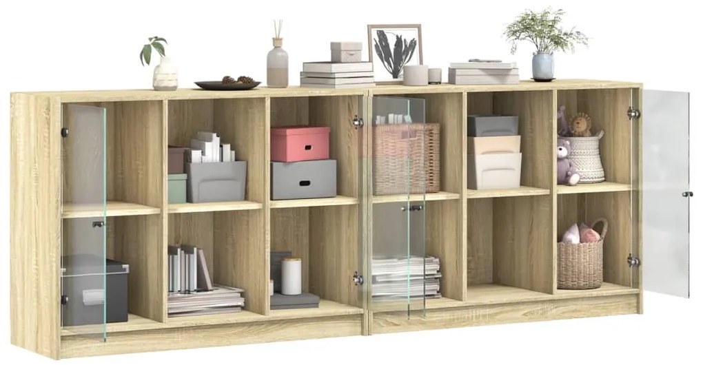 vidaXL Βιβλιοθήκη με Πόρτες Sonoma Δρυς 204x37x75 εκ. Επεξ. Ξύλο