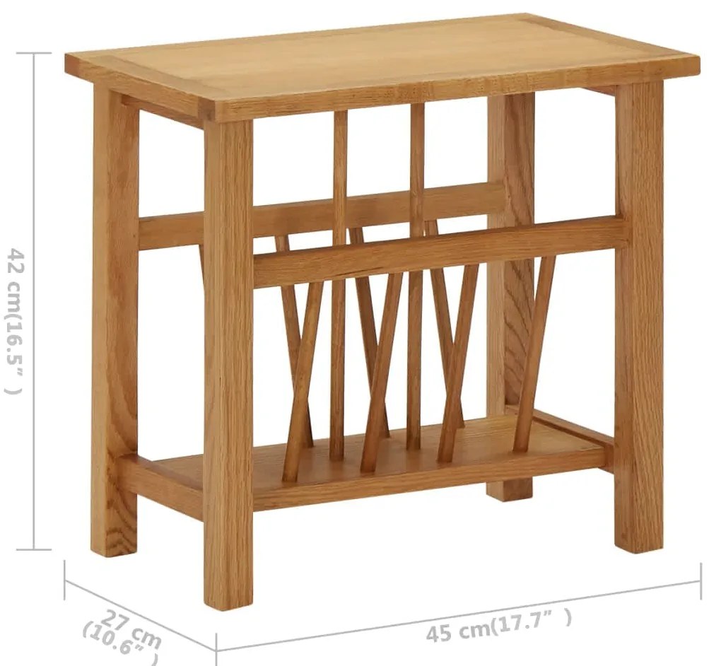 vidaXL Τραπεζάκι με Θήκη Περιοδικών 45 x 27 x 42 εκ. Μασίφ Ξύλο Δρυός