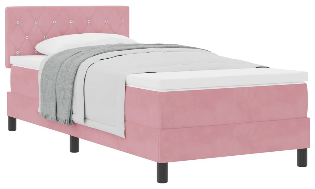 vidaXL Κρεβάτι Box Spring με Στρώμα Ροζ Μονό Βελούδο
