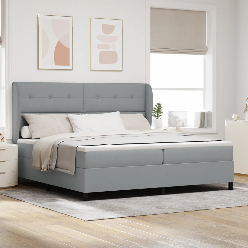 vidaXL Κρεβάτι Box Spring με Στρώμα - Ανοιχτό Γκρι, 200x200 εκ., Υλικό Ύφασμα