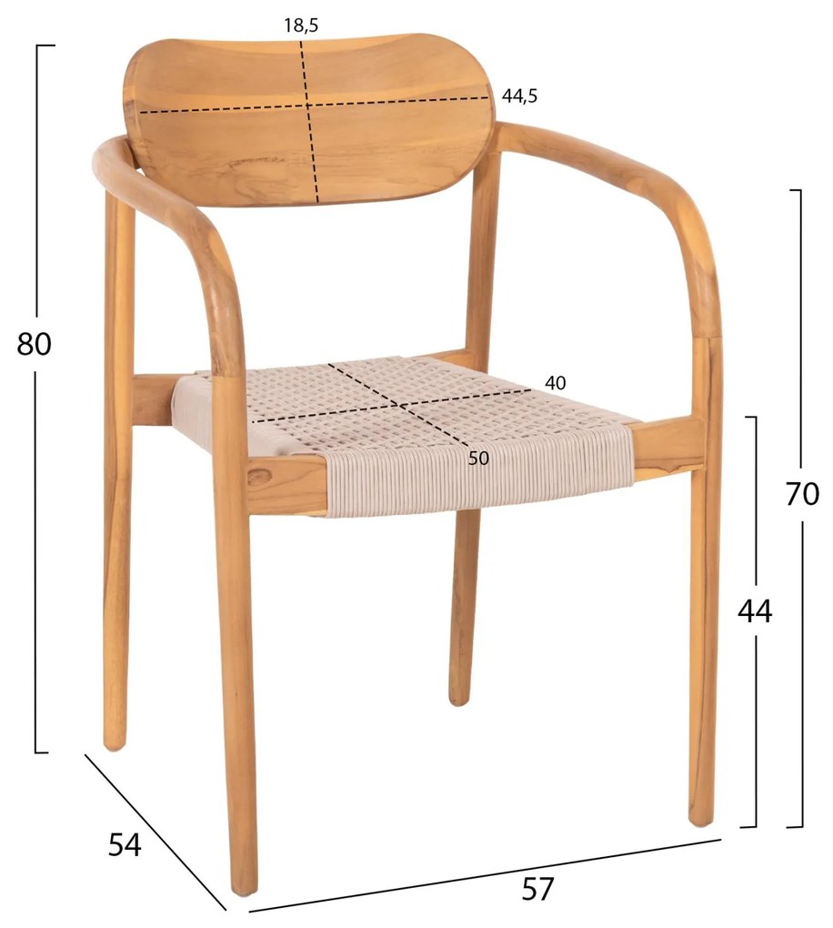 Πολυθρόνα OSLO Ξύλο Teak Φυσικό και Μπέζ Σχοινί 55x54x80Yεκ. 55x54x80 εκ.