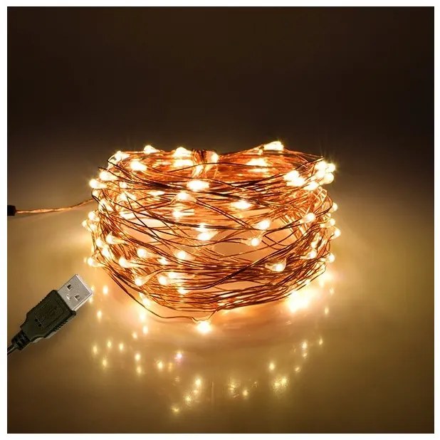 Διακοσμητική Γιρλάντα 10m 100 LED USB 6W 3000K Χάλκινο 79722 Globostar-79722-Χάλκινο 79722