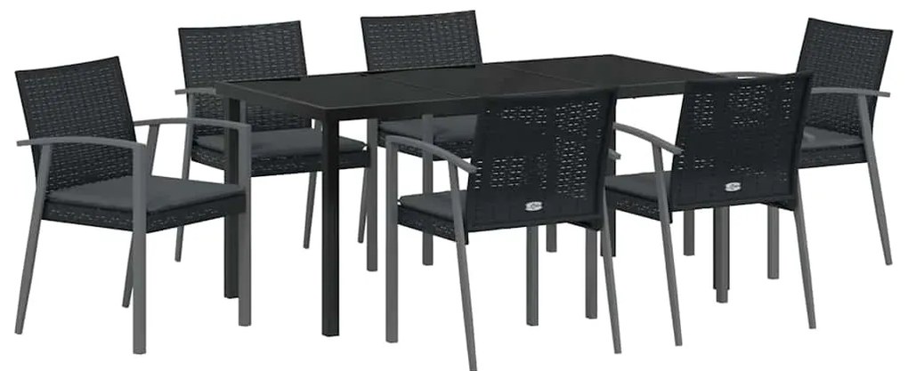 vidaXL Σέτ φαγητού για κήπο 7 pcs Μαύρο και Γκρι Ράτα PE