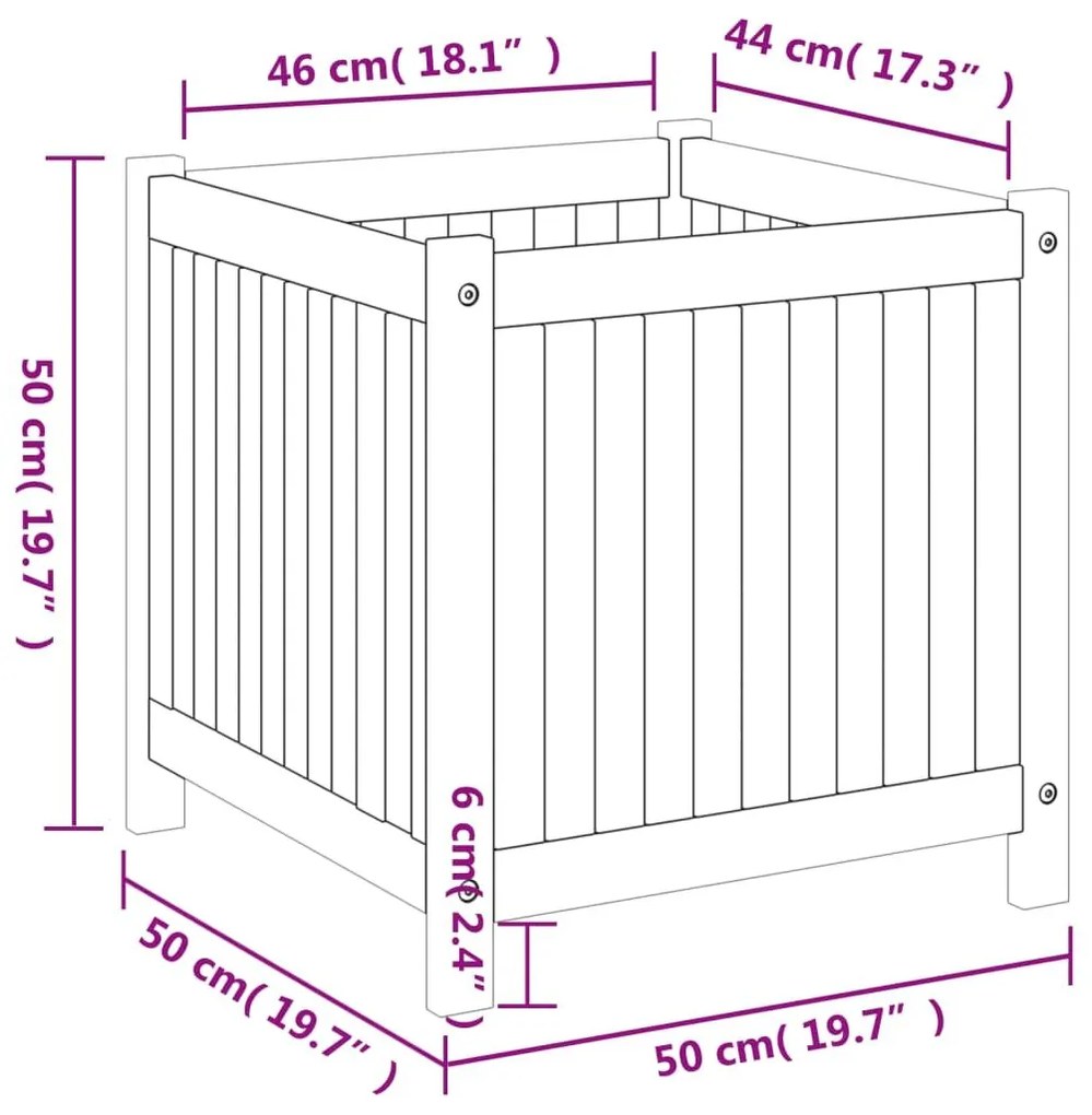 Ζαρντινιέρα Κήπου με Επένδυση 50x50x50 εκ. Μασίφ Ξύλο Ακακίας - Καφέ