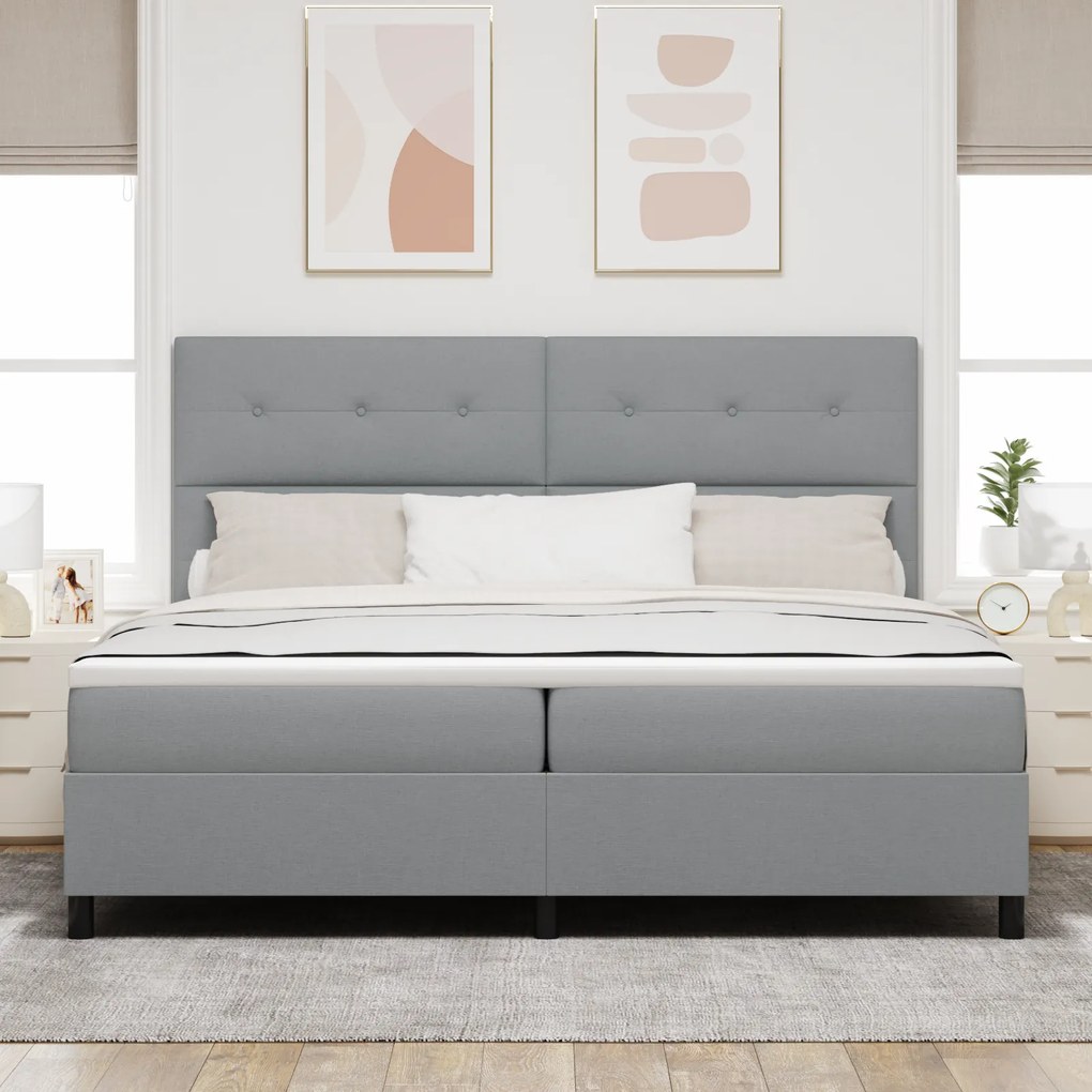 vidaXL Κρεβάτι Box Spring με Στρώμα Γκρι 200x200 εκ. Υφάσματος