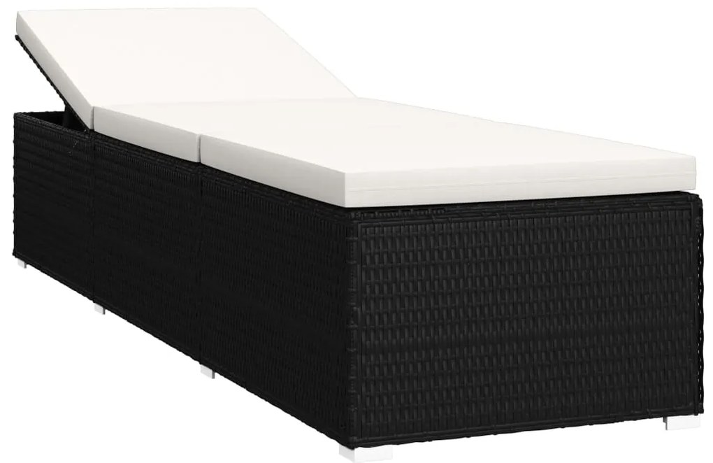 vidaXL Ξαπλώστρα Λευκό Κρεμ από Συνθετ. Ρατάν με Μαξιλάρι &amp; Τραπεζάκι