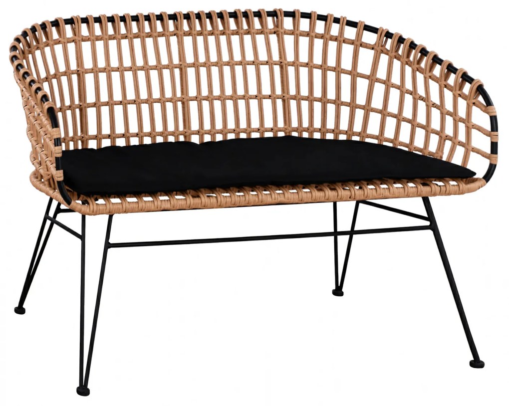 14510064 Καναπές Κήπου ArteLibre ARVENIUS Φυσικό/Μαύρο Rattan 124x57x77cm