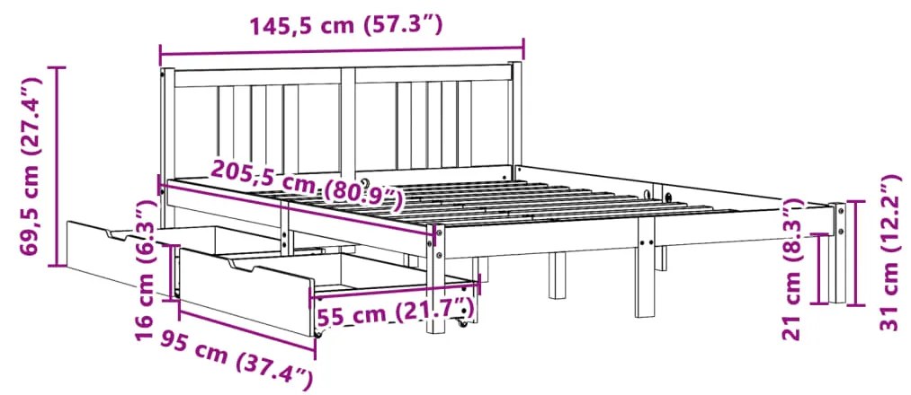 ΣΚΕΛΕΤΟΣ ΚΡΕΒΑΤΙΟΥ ΧΩΡΙΣ ΣΤΡΩΜΑ 140X200 ΕΚ ΜΑΣΙΦ ΞΥΛΟ ΠΕΥΚΟΥ 3301636