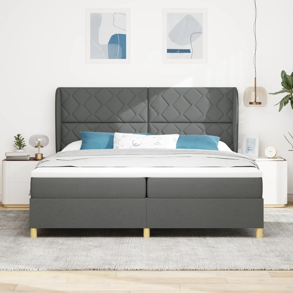 vidaXL Κρεβάτι Box Spring με Στρώμα Σκούρο Γκρι 200x200 εκ Ύφασμα
