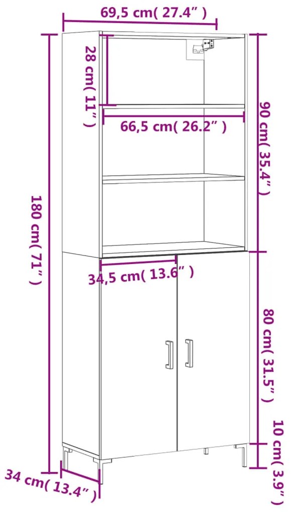 Ντουλάπι Καφέ Δρυς 69,5 x 34 x 180 εκ. από Επεξεργασμένο Ξύλο - Καφέ