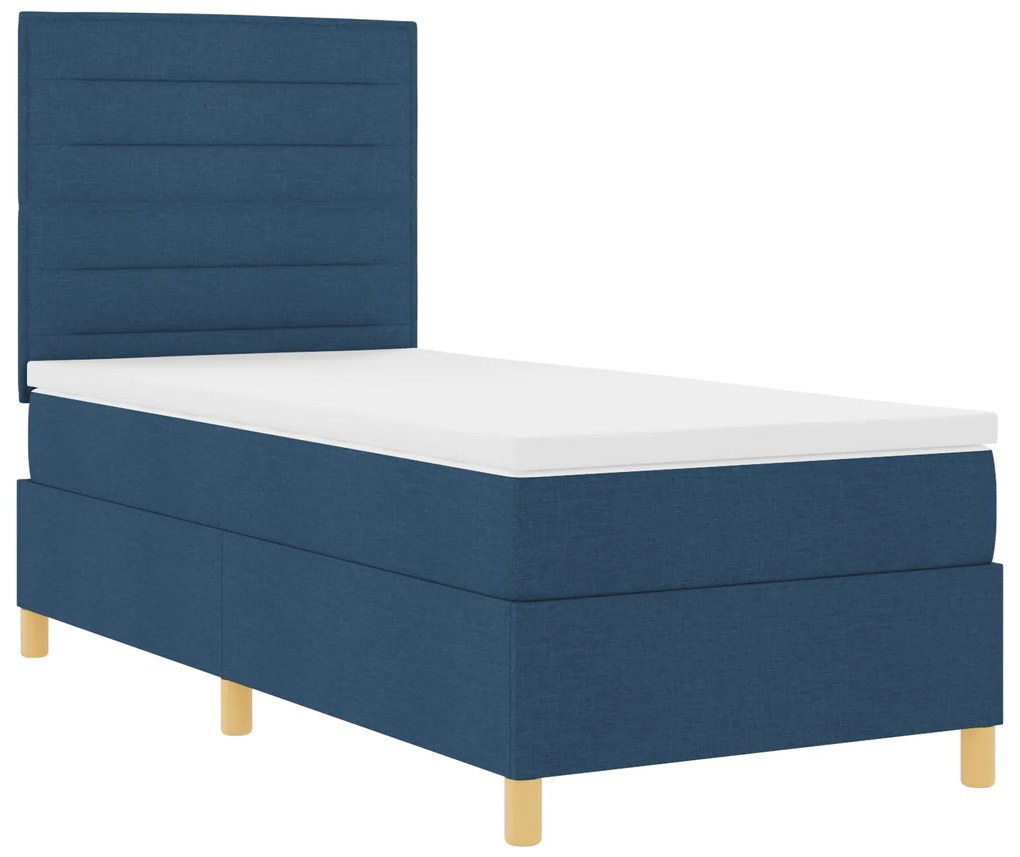 vidaXL Box Spring Bed with Mattress & LED Blue 100x200 cm Fabric