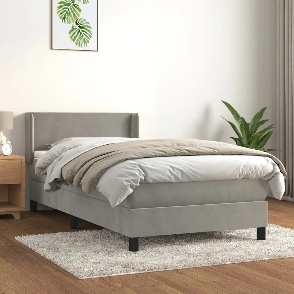 Κρεβάτι Boxspring με Στρώμα Ανοιχτό Γκρι 80x200 εκ. Βελούδινο - Γκρι