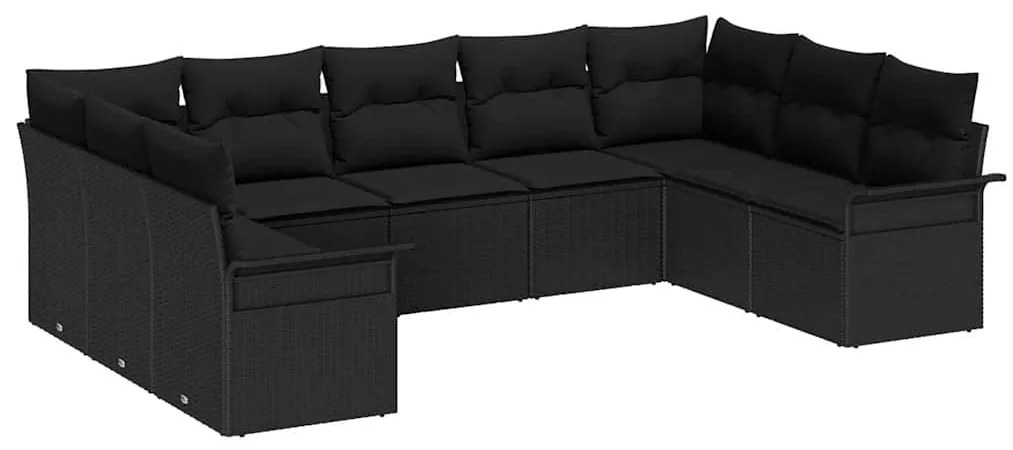 vidaXL Σετ Καναπέ Κήπου με μαξιλάρι 9 pcs Μαύρο Πολυ ράταν